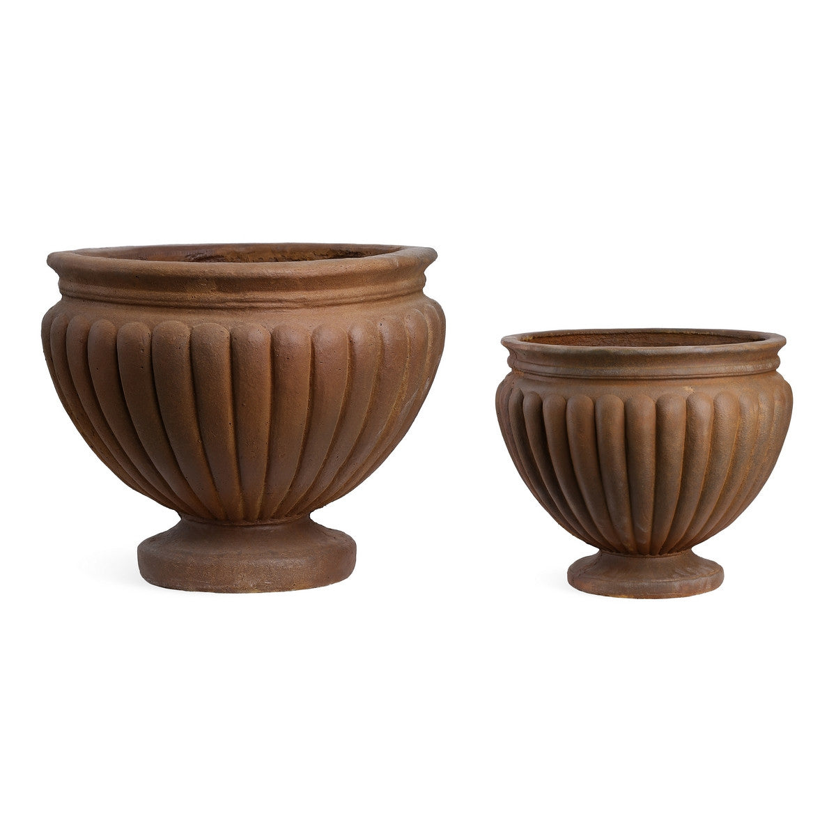 Now at Chambers Design Timaru, the set of two Alexandra Urns in terracotta.