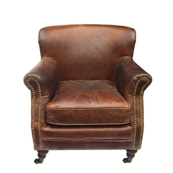 Classic Leather Cigar Chair on castor wheels. The Vintage Cigar Chair is made from South American top grain leather and a solid timber frame.