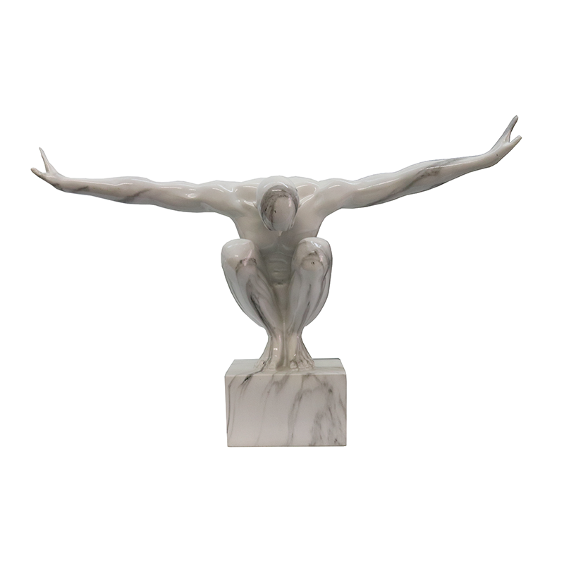 Marble Finish Crouching Man Statue.