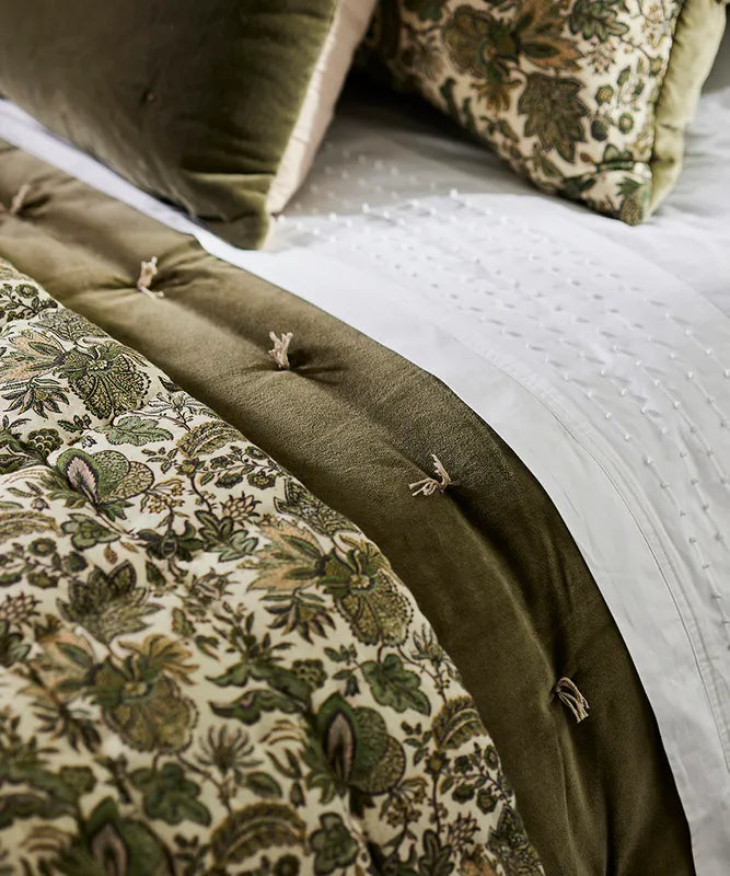 French Country Olive Velvet Eiderdown from Chambers Design Timaru.