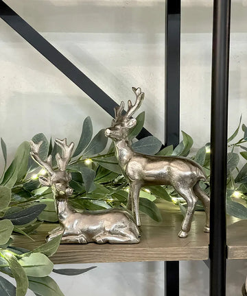 French Country Antique Silver Deer Sitting