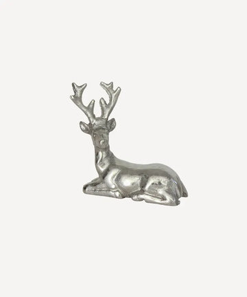 French Country Antique Silver Deer Sitting