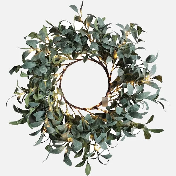 Available from Chambers Design Timaru is this beautifully crafted light up Olive Wreath from French Country.