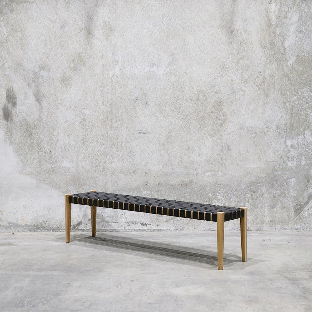 The Hayes Leather Weave Bench is a sweet and smart seating option from Chambers Design