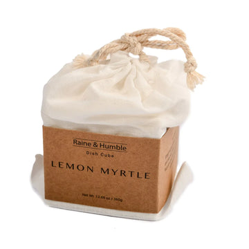 Lemon Myrtle Dish Soap Cube is now available at Chambers Design.  This naturally fragranced dish soap from Raine and Humble has a lovely gentle but fresh lemon scent. This massive block will last for a long time and goes well with the bamboo dish brush.