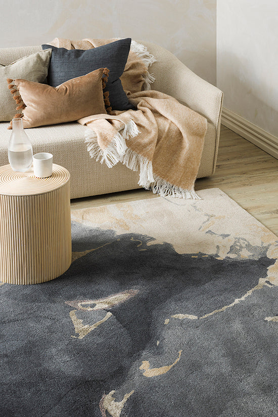 Blue and cream rug, from Chambers Design 