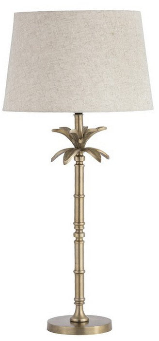 Classic Table Lamp. Lamp Base – antique brass with Palm leaves. Shade - Natural Linen