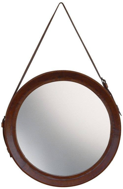 Elegant and antique inspired design, this leather round mirror will complement any wall space,