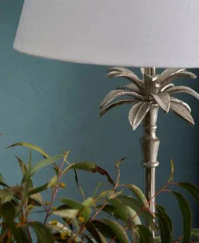 The Beautiful Palm Tree Standing Lamp   Classic designed palm tree lamp base in silver finish makes a sophisticated addition to any living spaces.