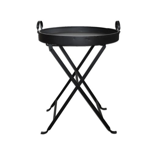 Tall powder coated black iron tray table from Chambers Design